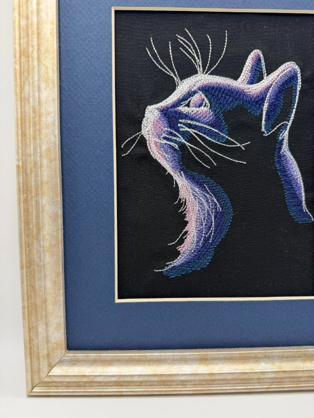Homemade Midnight Cat Embroidered Framed Art 8X10 - Picture 5 of 6